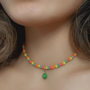 Rainbow multicolored beaded choker necklace